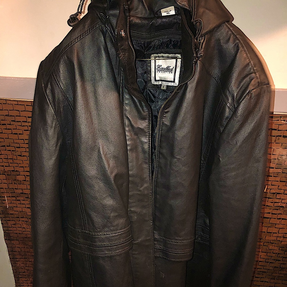 Leather womens jacket with matching skirt and boots